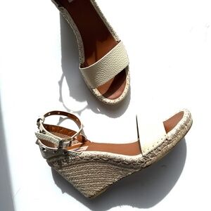 VALENTINO Garavani Double Rockstud Ivory Espadrille Wedge Heel Sandals